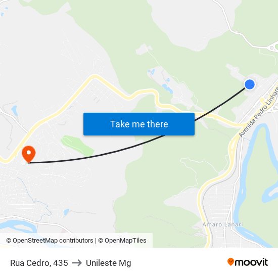 Rua Cedro, 435 to Unileste Mg map