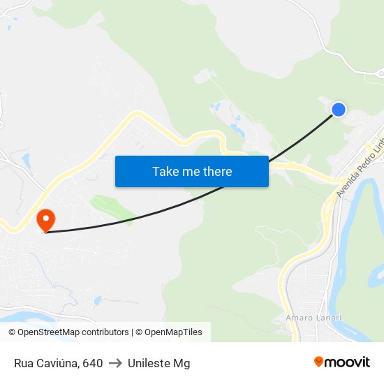 Rua Caviúna, 640 to Unileste Mg map