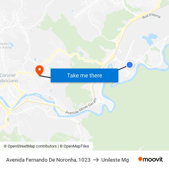 Avenida Fernando De Noronha, 1023 to Unileste Mg map