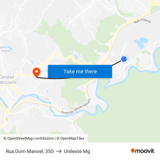 Rua Dom Manoel, 350 to Unileste Mg map