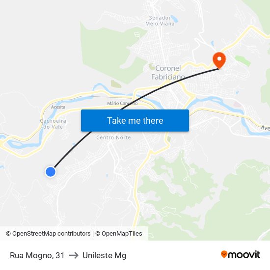 Rua Mogno, 31 to Unileste Mg map