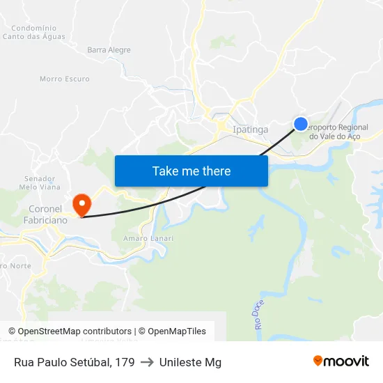 Rua Paulo Setúbal, 179 to Unileste Mg map