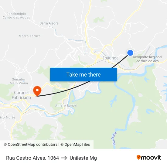 Rua Castro Alves, 1064 to Unileste Mg map