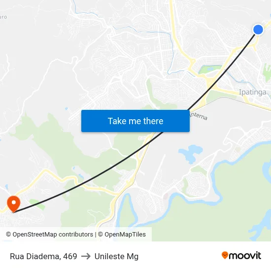 Rua Diadema, 469 to Unileste Mg map