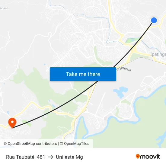 Rua Taubaté, 481 to Unileste Mg map