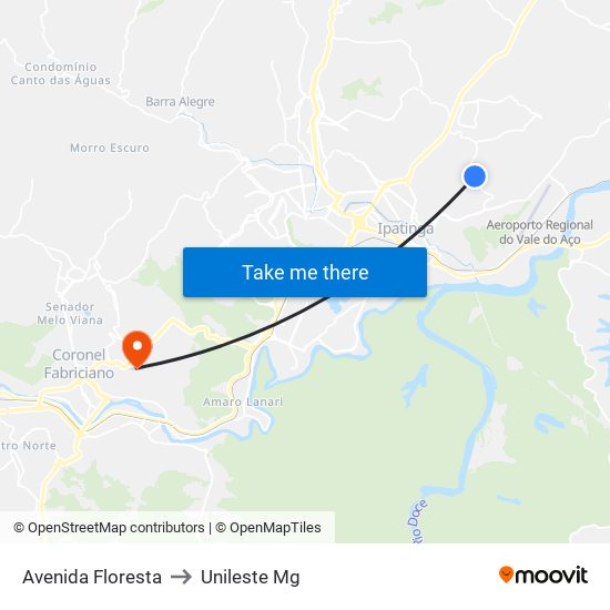Avenida Floresta to Unileste Mg map