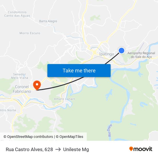 Rua Castro Alves, 628 to Unileste Mg map