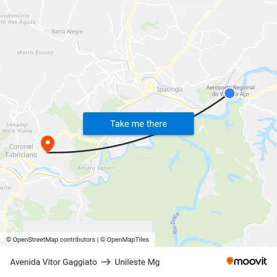Avenida Vitor Gaggiato to Unileste Mg map
