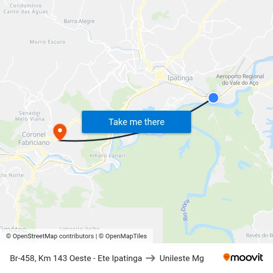Br-458, Km 143 Oeste - Ete Ipatinga to Unileste Mg map
