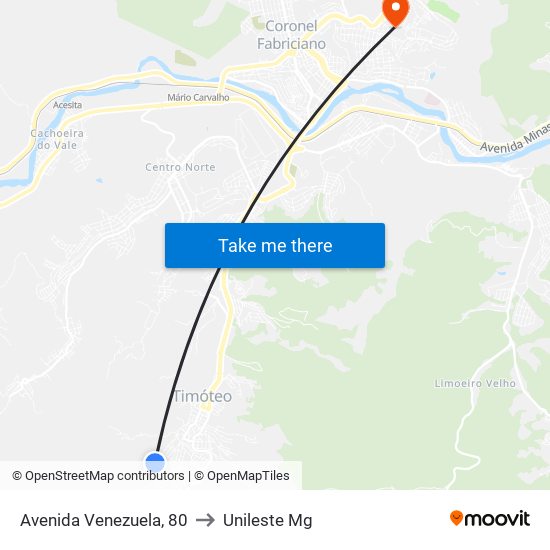 Avenida Venezuela, 80 to Unileste Mg map