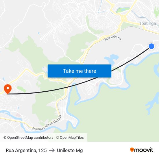 Rua Argentina, 125 to Unileste Mg map