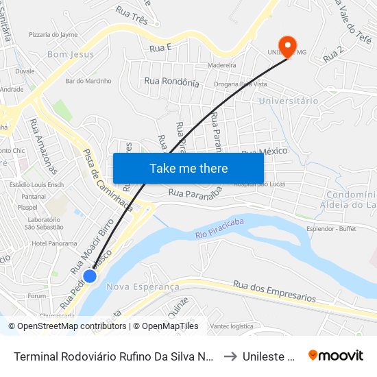 Terminal Rodoviário Rufino Da Silva Neto to Unileste Mg map