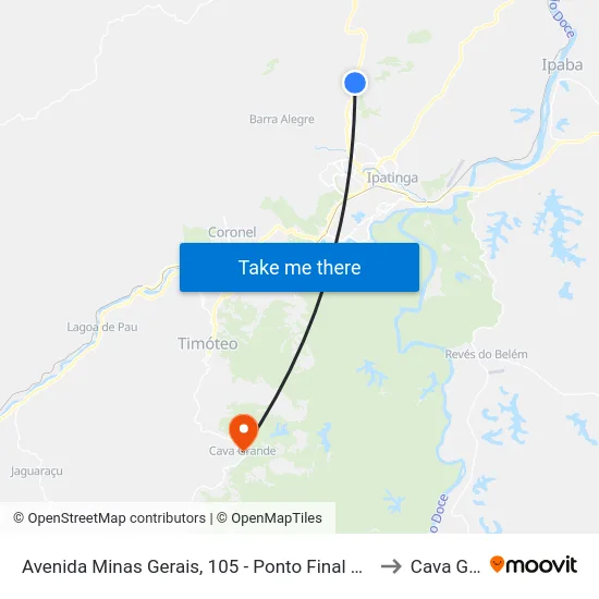 Avenida Minas Gerais, 105 - Ponto Final Da Linha 601/Bethânia to Cava Grande map