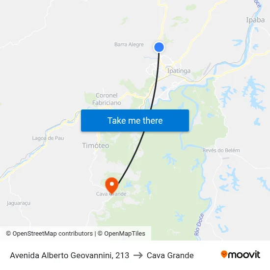 Avenida Alberto Geovannini, 213 to Cava Grande map