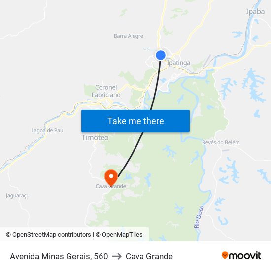 Avenida Minas Gerais, 560 to Cava Grande map