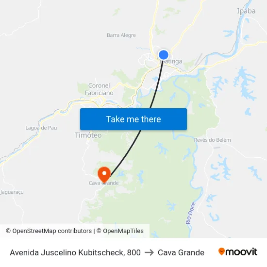 Avenida Juscelino Kubitscheck, 800 to Cava Grande map