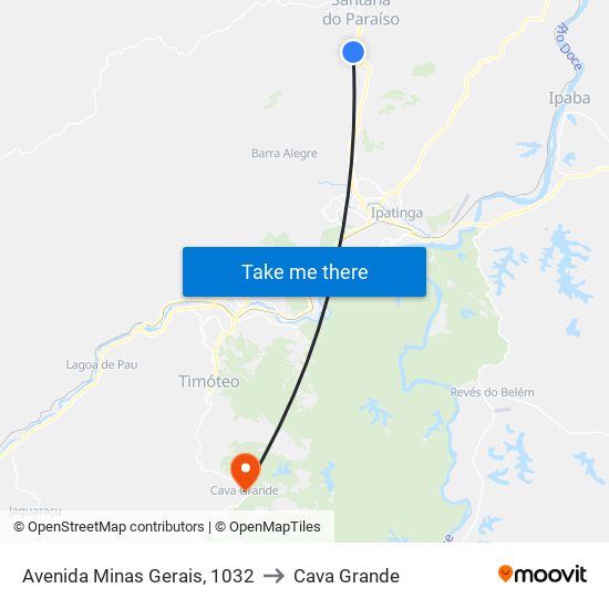 Avenida Minas Gerais, 1032 to Cava Grande map