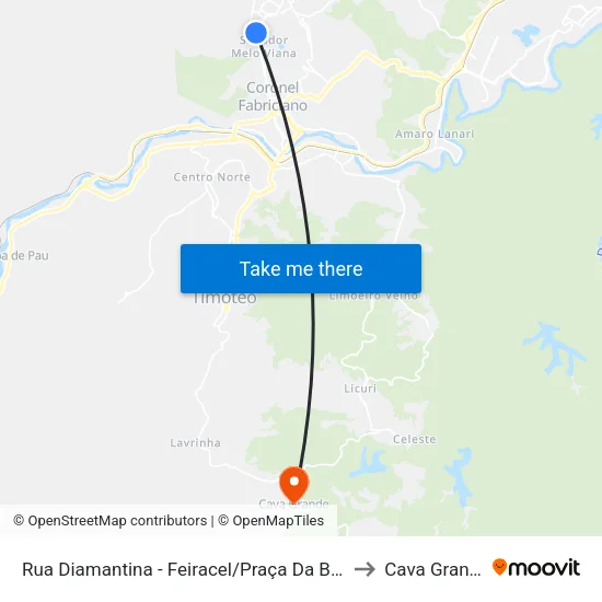 Rua Diamantina - Feiracel/Praça Da Bíblia to Cava Grande map