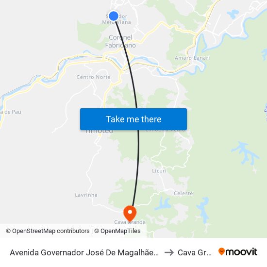 Avenida Governador José De Magalhães Pinto, 2875 to Cava Grande map