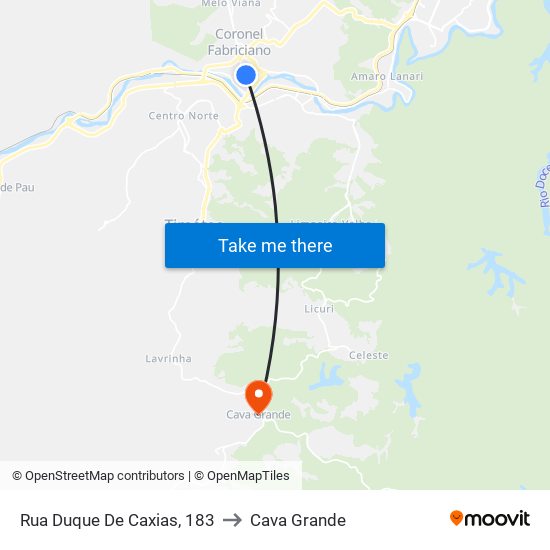 Rua Duque De Caxias, 183 to Cava Grande map