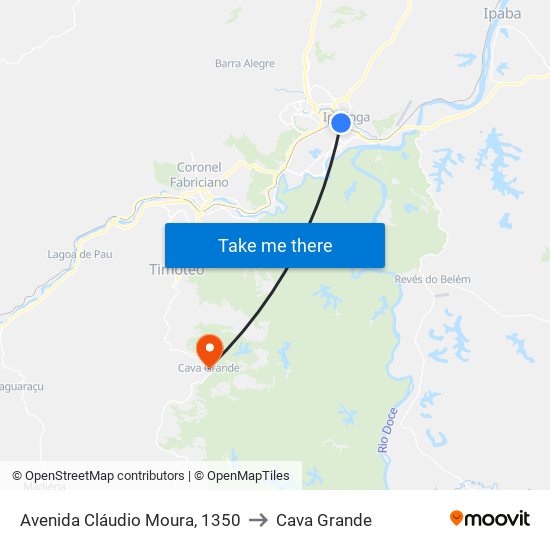 Avenida Cláudio Moura, 1350 to Cava Grande map