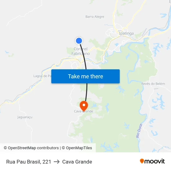 Rua Pau Brasil, 221 to Cava Grande map
