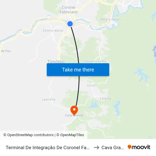 Terminal De Integração De Coronel Fabriciano to Cava Grande map