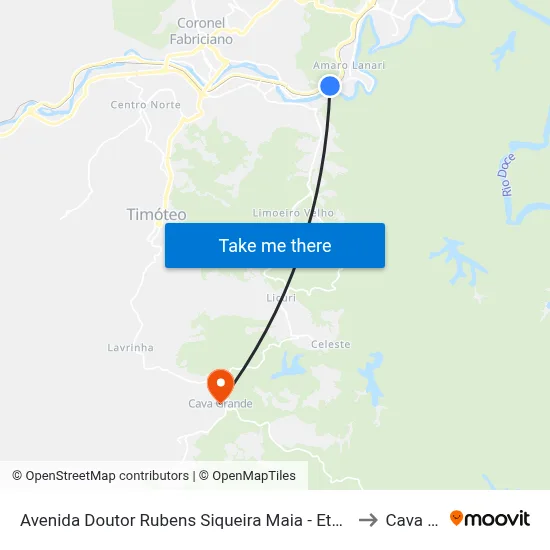 Avenida Doutor Rubens Siqueira Maia - Eta Copasa (Sentido Amaro Lanari) to Cava Grande map