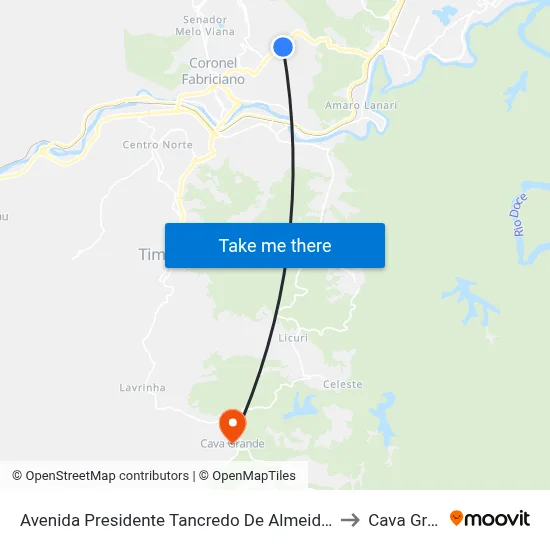 Avenida Presidente Tancredo De Almeida Neves, 4596 to Cava Grande map