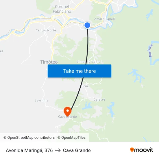 Avenida Maringá, 376 to Cava Grande map