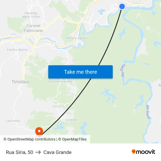 Rua Síria, 50 to Cava Grande map