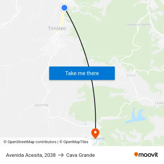 Avenida Acesita, 2038 to Cava Grande map