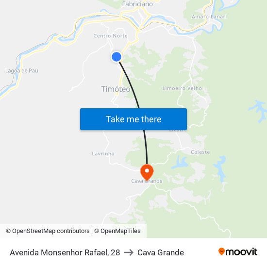 Avenida Monsenhor Rafael, 28 to Cava Grande map