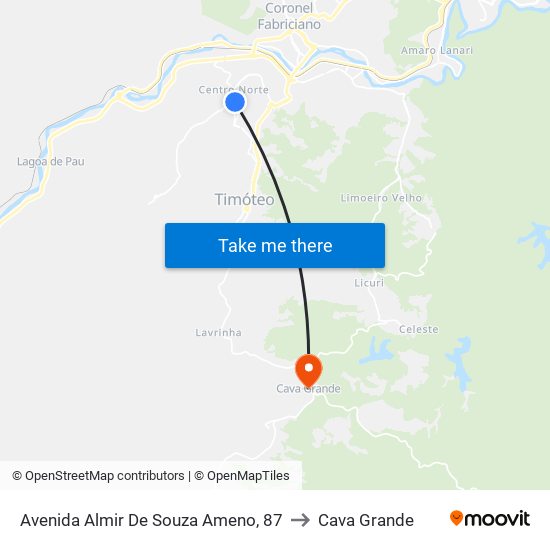 Avenida Almir De Souza Ameno, 87 to Cava Grande map