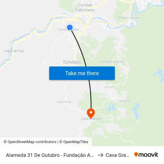 Alameda 31 De Outubro - Fundação Acesita to Cava Grande map
