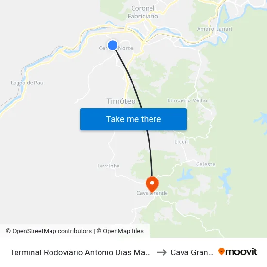 Terminal Rodoviário Antônio Dias Martins to Cava Grande map