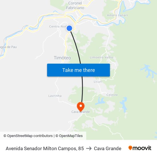 Avenida Senador Milton Campos, 85 to Cava Grande map