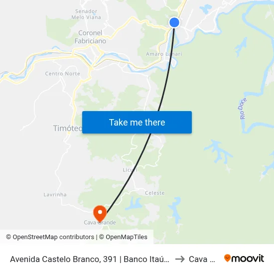 Avenida Castelo Branco, 391 | Banco Itaú - Linhas Intermunicipais to Cava Grande map