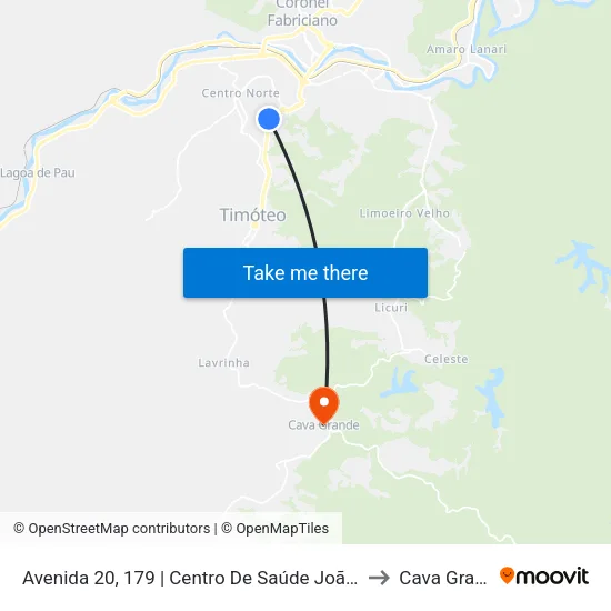 Avenida 20, 179 | Centro De Saúde João Otávio to Cava Grande map