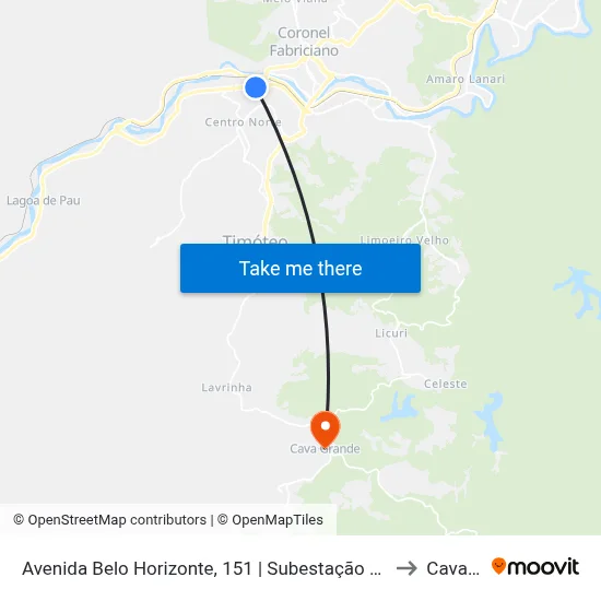 Avenida Belo Horizonte, 151 | Subestação De Coronel Fabriciano (Sentido Ipatinga) to Cava Grande map