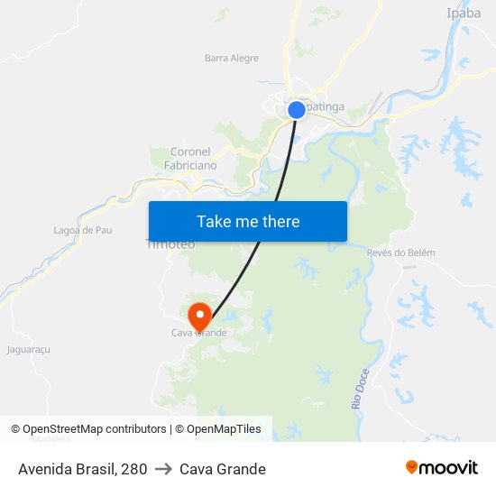 Avenida Brasil, 280 to Cava Grande map