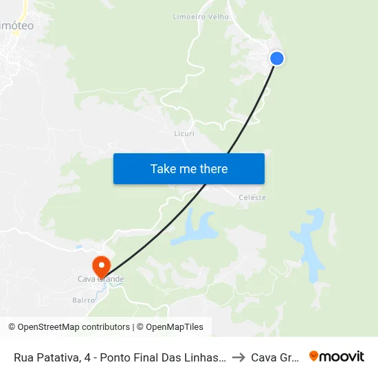 Rua Patativa, 4 - Ponto Final Das Linhas Do Macuco to Cava Grande map