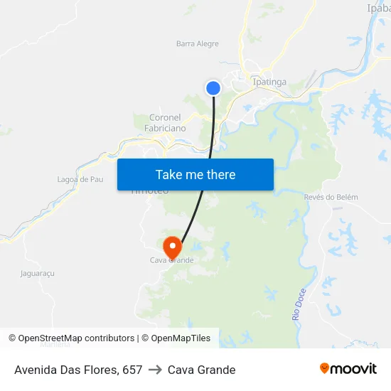 Avenida Das Flores, 657 to Cava Grande map