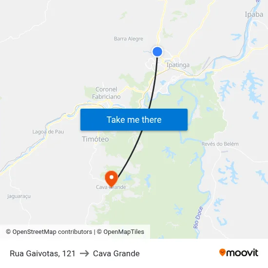 Rua Gaivotas, 121 to Cava Grande map