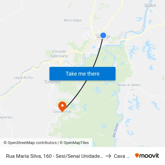 Rua Maria Silva, 160 - Sesi/Senai Unidade Rinaldo Campos Soares to Cava Grande map