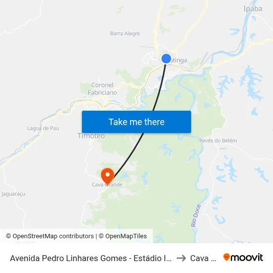 Avenida Pedro Linhares Gomes - Estádio Ipatingão (Sentido Valadares) to Cava Grande map