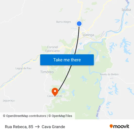 Rua Rebeca, 85 to Cava Grande map