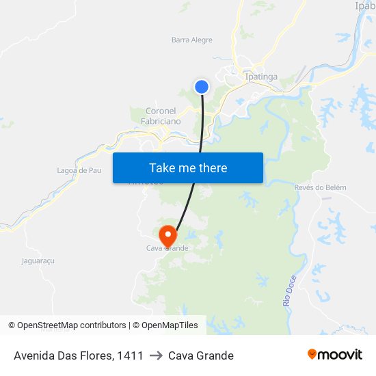 Avenida Das Flores, 1411 to Cava Grande map