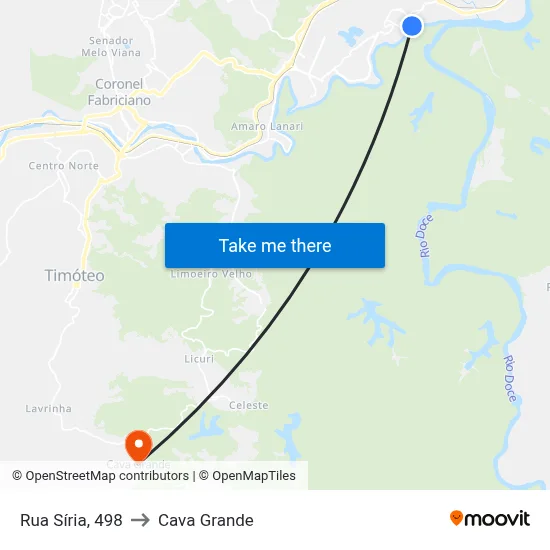 Rua Síria, 498 to Cava Grande map