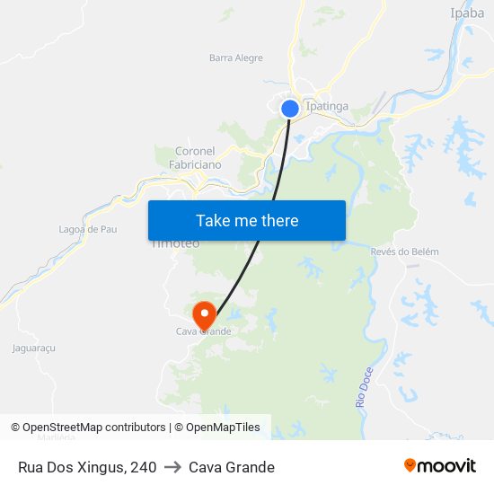 Rua Dos Xingus, 240 to Cava Grande map
